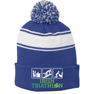 Crawl Be Sick Hangover Irish Triathlon St Patricks Day Meaningful Gift Stripe Pom Pom Beanie