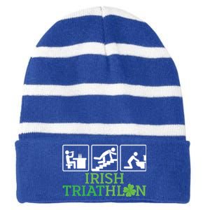 Crawl Be Sick Hangover Irish Triathlon St Patricks Day Meaningful Gift Striped Beanie with Solid Band