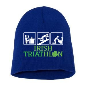 Crawl Be Sick Hangover Irish Triathlon St Patricks Day Meaningful Gift Short Acrylic Beanie