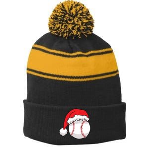 Christmas Baseball Santa Hat Baseball Stripe Pom Pom Beanie