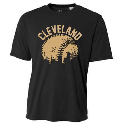 Cleveland Baseball Skyline Ohio Player Coach Fan Cooling Performance Crew T-Shirt