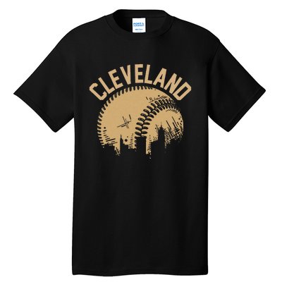 Cleveland Baseball Skyline Ohio Player Coach Fan Tall T-Shirt