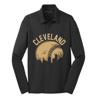 Cleveland Baseball Skyline Ohio Player Coach Fan Silk Touch Performance Long Sleeve Polo