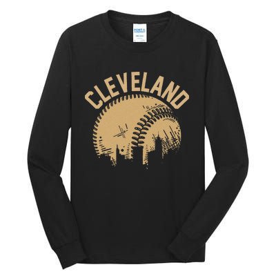 Cleveland Baseball Skyline Ohio Player Coach Fan Tall Long Sleeve T-Shirt