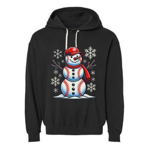 Christmas Baseball Snowman Baseball Christmas Women Garment-Dyed Fleece Hoodie