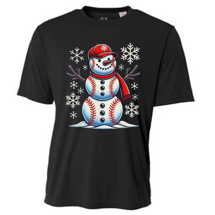 Christmas Baseball Snowman Baseball Christmas Women Cooling Performance Crew T-Shirt