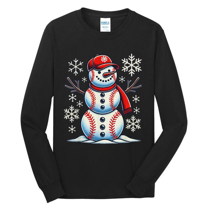 Christmas Baseball Snowman Baseball Christmas Women Tall Long Sleeve T-Shirt