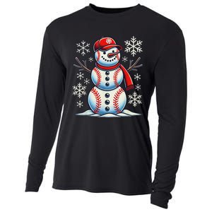 Christmas Baseball Snowman Baseball Christmas Women Cooling Performance Long Sleeve Crew