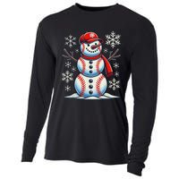 Christmas Baseball Snowman Baseball Christmas Women Cooling Performance Long Sleeve Crew