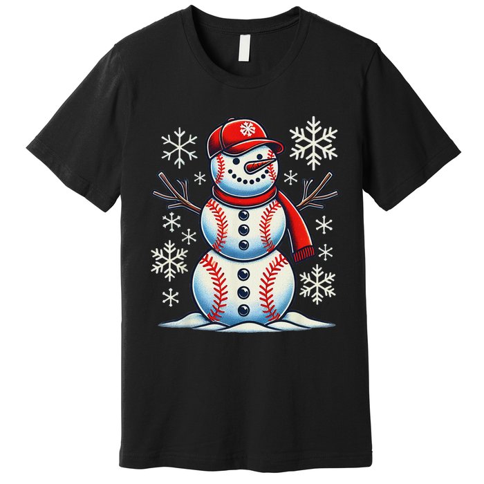 Christmas Baseball Snowman Baseball Christmas Women Premium T-Shirt