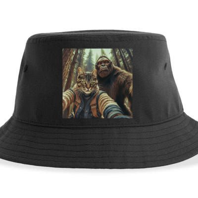 Cat Bigfoot Sasquatch Selfie Photo Funny Retro Classic Humor Sustainable Bucket Hat