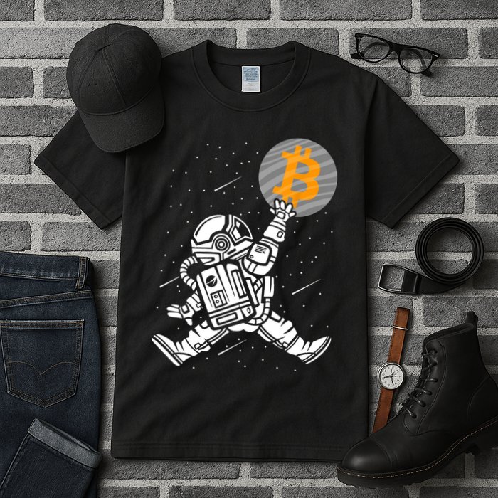 Cryptocurrency Bitcoin Space Moon Funny Tall T-Shirt