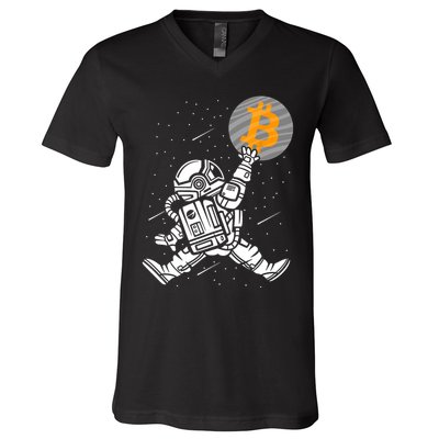 Cryptocurrency Bitcoin Space Moon Funny V-Neck T-Shirt