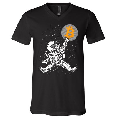 Cryptocurrency Bitcoin Space Moon Funny V-Neck T-Shirt