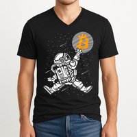 Cryptocurrency Bitcoin Space Moon Funny V-Neck T-Shirt