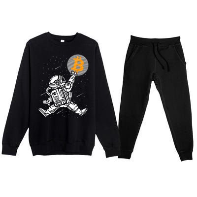 Cryptocurrency Bitcoin Space Moon Funny Premium Crewneck Sweatsuit Set