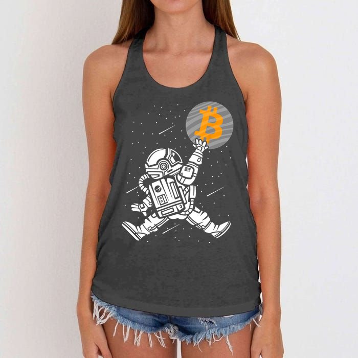 Cryptocurrency Bitcoin Space Moon Funny Women's Knotted Racerback Tank
