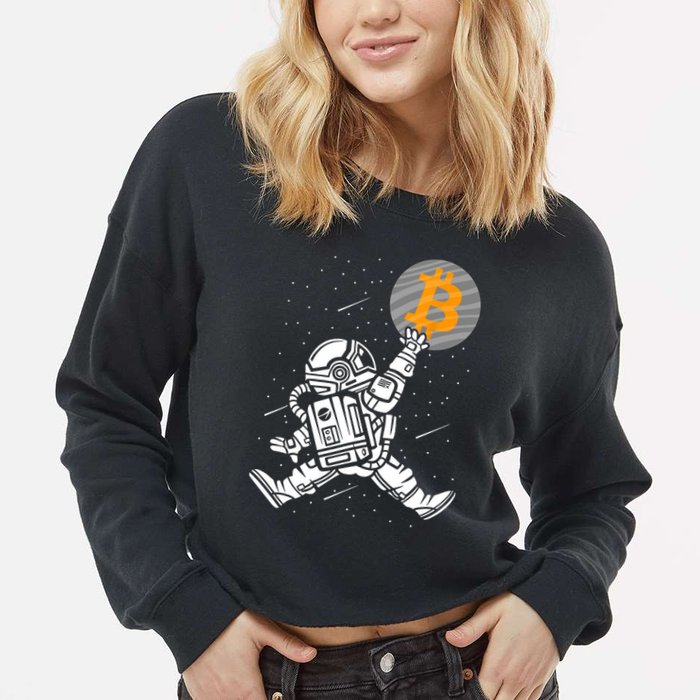 Cryptocurrency Bitcoin Space Moon Funny Cropped Pullover Crew