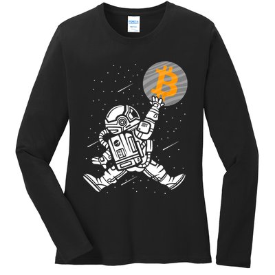 Cryptocurrency Bitcoin Space Moon Funny Ladies Long Sleeve Shirt