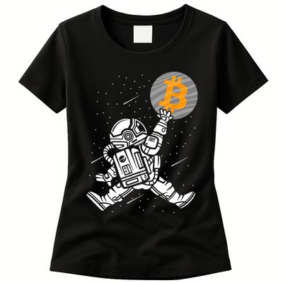 Cryptocurrency Bitcoin Space Moon Funny Womens T-Shirt