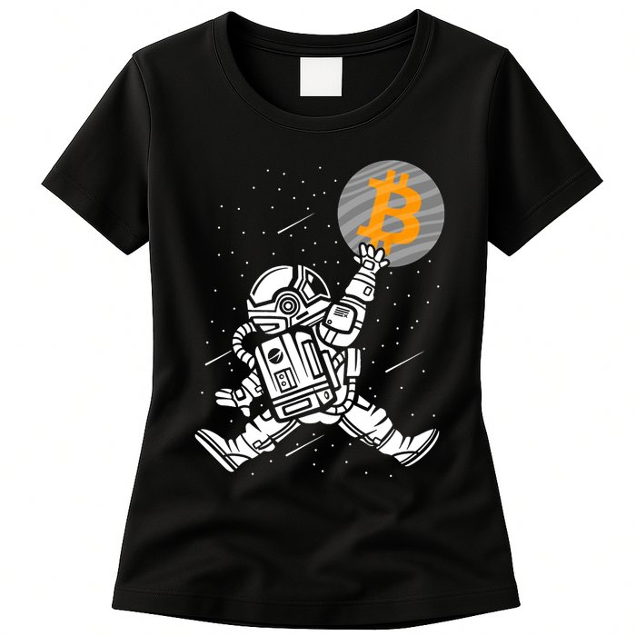Cryptocurrency Bitcoin Space Moon Funny Womens T-Shirt