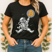 Cryptocurrency Bitcoin Space Moon Funny Womens T-Shirt