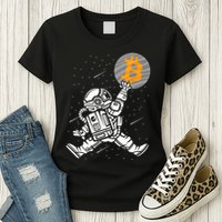 Cryptocurrency Bitcoin Space Moon Funny Womens T-Shirt