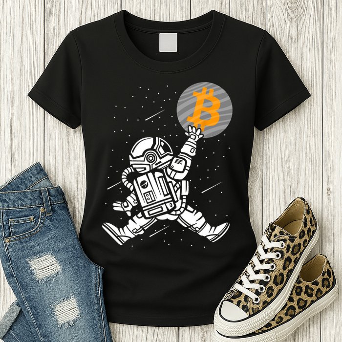 Cryptocurrency Bitcoin Space Moon Funny Womens T-Shirt