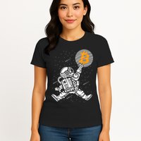 Cryptocurrency Bitcoin Space Moon Funny Womens T-Shirt