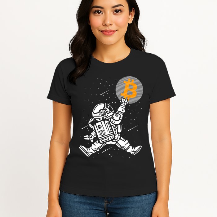 Cryptocurrency Bitcoin Space Moon Funny Womens T-Shirt