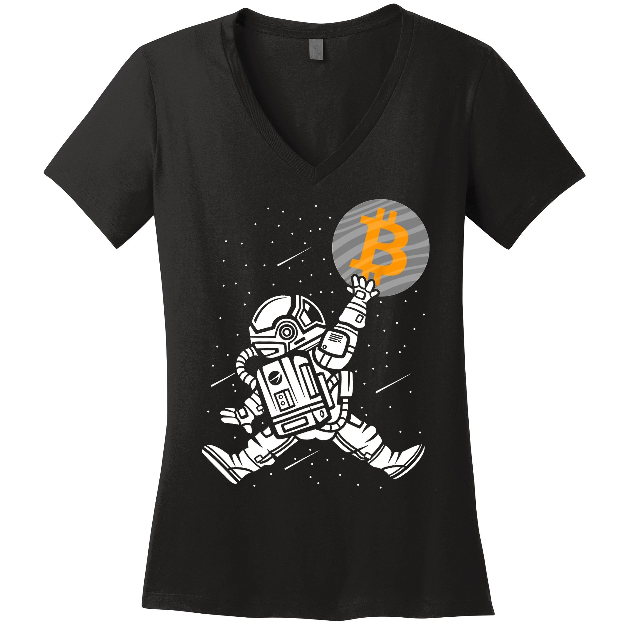 Cryptocurrency Bitcoin Space Moon Funny Women's V-Neck T-Shirt