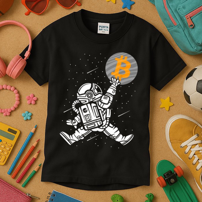 Cryptocurrency Bitcoin Space Moon Funny Kids T-Shirt