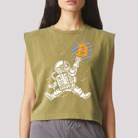 Cryptocurrency Bitcoin Space Moon Funny Garment-Dyed Women's Muscle Tee