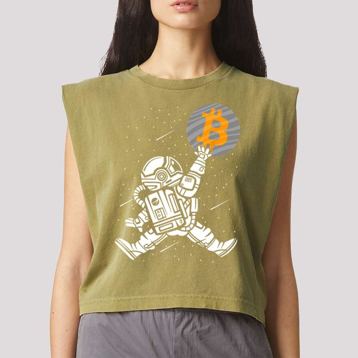 Cryptocurrency Bitcoin Space Moon Funny Garment-Dyed Women's Muscle Tee