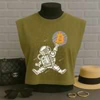 Cryptocurrency Bitcoin Space Moon Funny Garment-Dyed Women's Muscle Tee