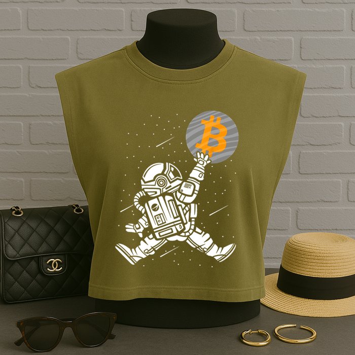 Cryptocurrency Bitcoin Space Moon Funny Garment-Dyed Women's Muscle Tee