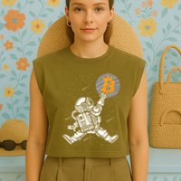 Cryptocurrency Bitcoin Space Moon Funny Garment-Dyed Women's Muscle Tee