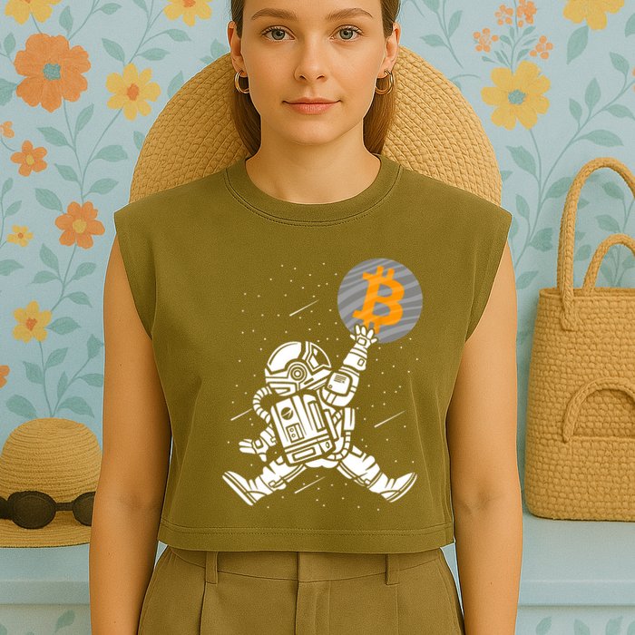 Cryptocurrency Bitcoin Space Moon Funny Garment-Dyed Women's Muscle Tee