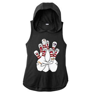 Cartoon Bowling Scared Bowling Pins Funny Sport Bowler Ladies PosiCharge Tri-Blend Wicking Draft Hoodie Tank