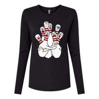 Cartoon Bowling Scared Bowling Pins Funny Sport Bowler Womens Cotton Relaxed Long Sleeve T-Shirt