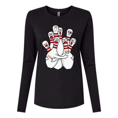 Cartoon Bowling Scared Bowling Pins Funny Sport Bowler Womens Cotton Relaxed Long Sleeve T-Shirt