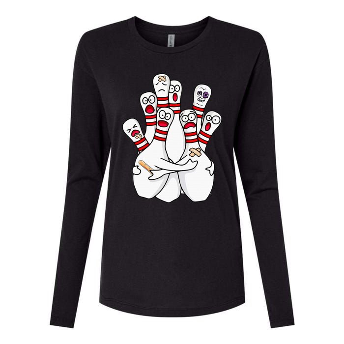 Cartoon Bowling Scared Bowling Pins Funny Sport Bowler Womens Cotton Relaxed Long Sleeve T-Shirt