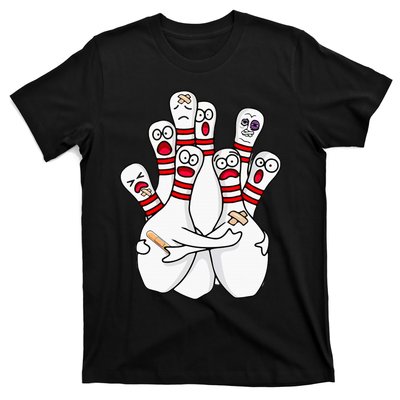 Cartoon Bowling Scared Bowling Pins Funny Sport Bowler T-Shirt