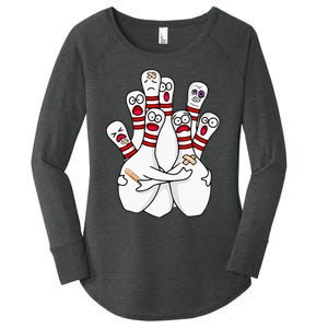 Cartoon Bowling Scared Bowling Pins Funny Sport Bowler Women's Perfect Tri Tunic Long Sleeve Shirt