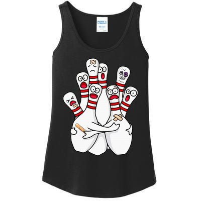 Cartoon Bowling Scared Bowling Pins Funny Sport Bowler Ladies Essential Tank