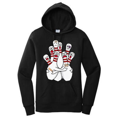 Cartoon Bowling Scared Bowling Pins Funny Sport Bowler Women's Pullover Hoodie