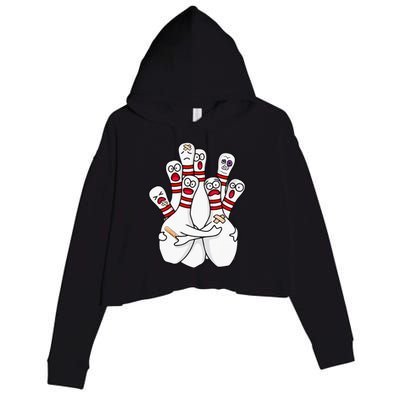 Cartoon Bowling Scared Bowling Pins Funny Sport Bowler Crop Fleece Hoodie