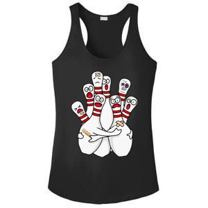 Cartoon Bowling Scared Bowling Pins Funny Sport Bowler Ladies PosiCharge Competitor Racerback Tank