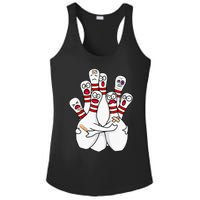 Cartoon Bowling Scared Bowling Pins Funny Sport Bowler Ladies PosiCharge Competitor Racerback Tank