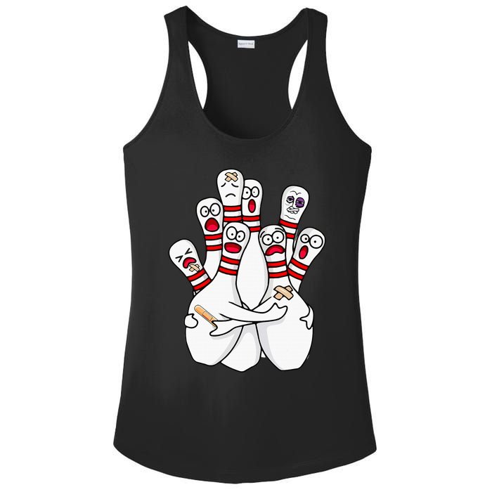 Cartoon Bowling Scared Bowling Pins Funny Sport Bowler Ladies PosiCharge Competitor Racerback Tank